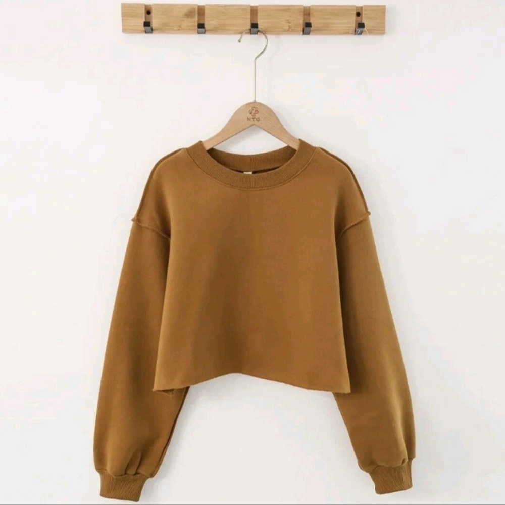 Casual Brown Cropped Sweatshirt